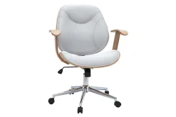 Chaise de bureau à roulettes design en tissu gris clair, bois clair et acier chromé YORKE