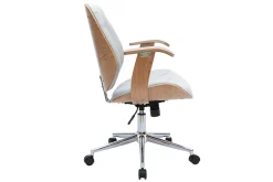 Chaise de bureau à roulettes design en tissu gris clair, bois clair et acier chromé YORKE