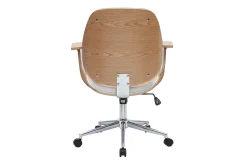 Chaise de bureau à roulettes design en tissu gris clair, bois clair et acier chromé YORKE