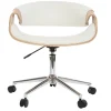 Chaise de bureau à roulettes design blanc, bois clair et acier chromé ARAMIS