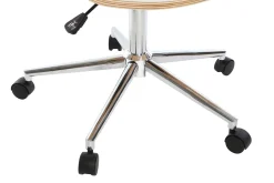 Chaise de bureau à roulettes design blanc, bois clair et acier chromé ARAMIS