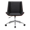 Chaise de bureau à roulettes design noire, bois foncé et acier chromé MELKIOR