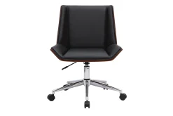 Chaise de bureau à roulettes design noire, bois foncé et acier chromé MELKIOR