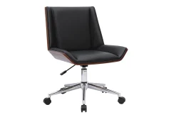 Chaise de bureau à roulettes design noire, bois foncé et acier chromé MELKIOR