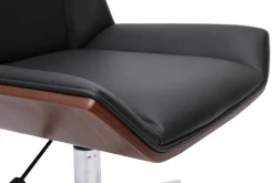 Chaise de bureau à roulettes design noire, bois foncé et acier chromé MELKIOR
