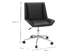 Chaise de bureau à roulettes design noire, bois foncé et acier chromé MELKIOR
