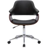 Chaise de bureau à roulettes design noir, bois foncé noyer et acier chromé HANSEN