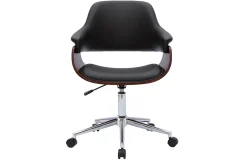 Chaise de bureau à roulettes design noir, bois foncé noyer et acier chromé HANSEN