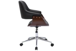 Chaise de bureau à roulettes design noir, bois foncé noyer et acier chromé HANSEN