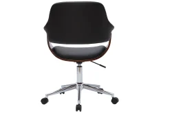 Chaise de bureau à roulettes design noir, bois foncé noyer et acier chromé HANSEN