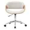 Chaise de bureau à roulettes design en tissu effet velours texturé beige, bois clair et acier chromé BENT