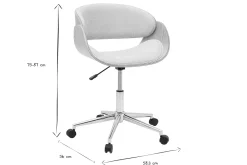 Chaise de bureau à roulettes design en tissu effet velours texturé beige, bois clair et acier chromé BENT