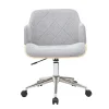 Chaise de bureau à roulettes design en tissu effet velours texturé gris, bois clair et acier chromé SANDRO