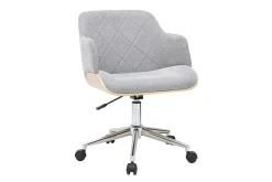 Chaise de bureau à roulettes design en tissu effet velours texturé gris, bois clair et acier chromé SANDRO