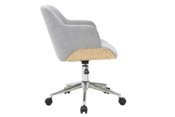 Chaise de bureau à roulettes design en tissu effet velours texturé gris, bois clair et acier chromé SANDRO