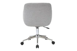 Chaise de bureau à roulettes design en tissu effet velours texturé gris, bois clair et acier chromé SANDRO