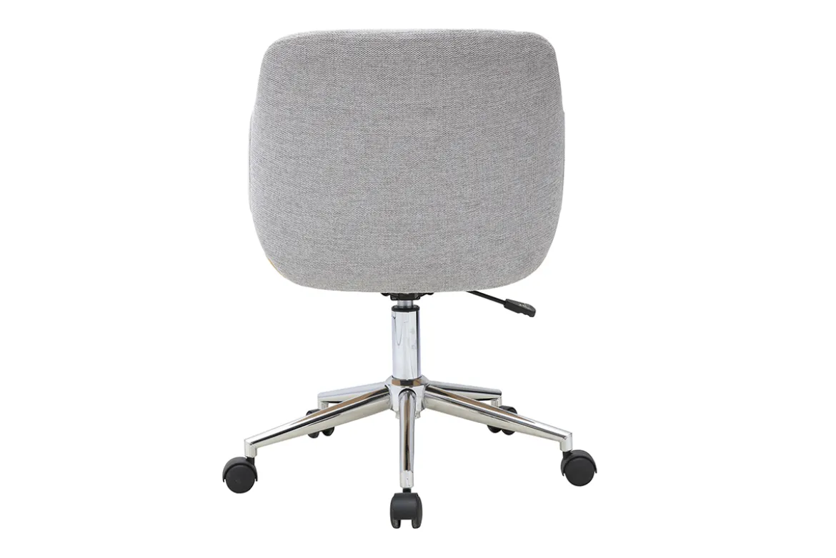 Chaise de bureau à roulettes design en tissu effet velours texturé gris, bois clair et acier chromé SANDRO