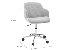 Chaise de bureau à roulettes design en tissu effet velours texturé gris, bois clair et acier chromé SANDRO