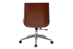 Chaise de bureau à roulettes design en tissu effet velours texturé beige, bois foncé et acier chromé CURVED