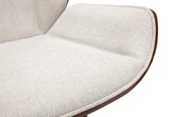 Chaise de bureau à roulettes design en tissu effet velours texturé beige, bois foncé et acier chromé CURVED
