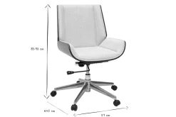 Chaise de bureau à roulettes design en tissu effet velours texturé beige, bois foncé et acier chromé CURVED