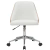 Chaise de bureau à roulettes design blanc, bois clair et acier chromé QUINO