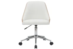 Chaise de bureau à roulettes design blanc, bois clair et acier chromé QUINO