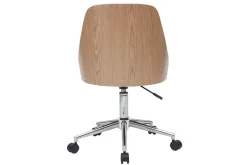 Chaise de bureau à roulettes design blanc, bois clair et acier chromé QUINO