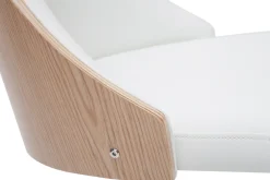 Chaise de bureau à roulettes design blanc, bois clair et acier chromé QUINO