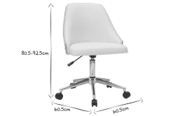 Chaise de bureau à roulettes design blanc, bois clair et acier chromé QUINO