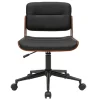 Chaise de bureau à roulettes design noir, bois foncé noyer et métal noir ARAMON