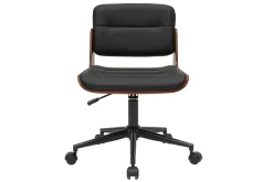 Chaise de bureau à roulettes design noir, bois foncé noyer et métal noir ARAMON