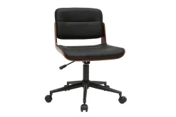 Chaise de bureau à roulettes design noir, bois foncé noyer et métal noir ARAMON