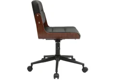 Chaise de bureau à roulettes design noir, bois foncé noyer et métal noir ARAMON