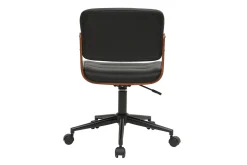 Chaise de bureau à roulettes design noir, bois foncé noyer et métal noir ARAMON