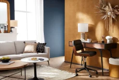 Chaise de bureau à roulettes design noir, bois foncé noyer et métal noir ARAMON