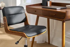 Chaise de bureau à roulettes design noir, bois foncé noyer et métal noir ARAMON