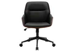 Chaise de bureau à roulettes design noir, bois foncé et métal noir MARLOW