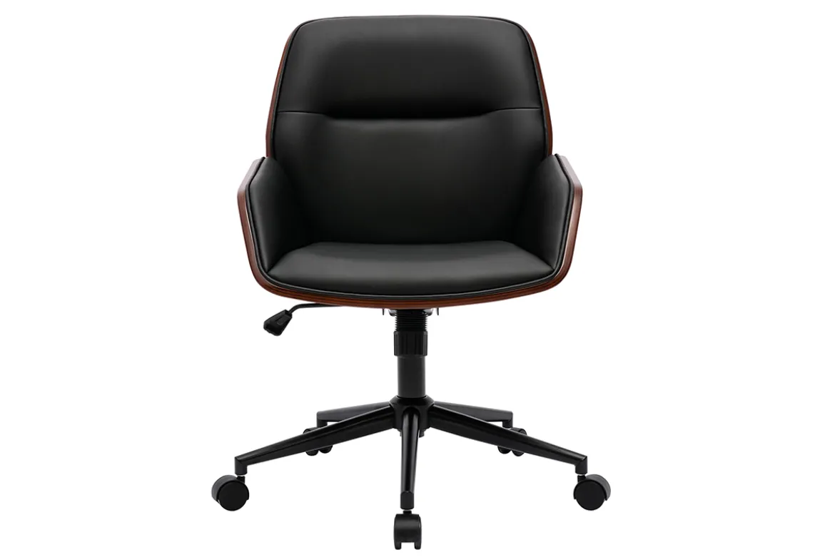 Chaise de bureau à roulettes design noir, bois foncé et métal noir MARLOW