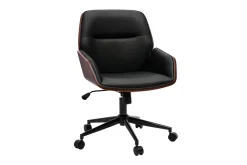 Chaise de bureau à roulettes design noir, bois foncé et métal noir MARLOW