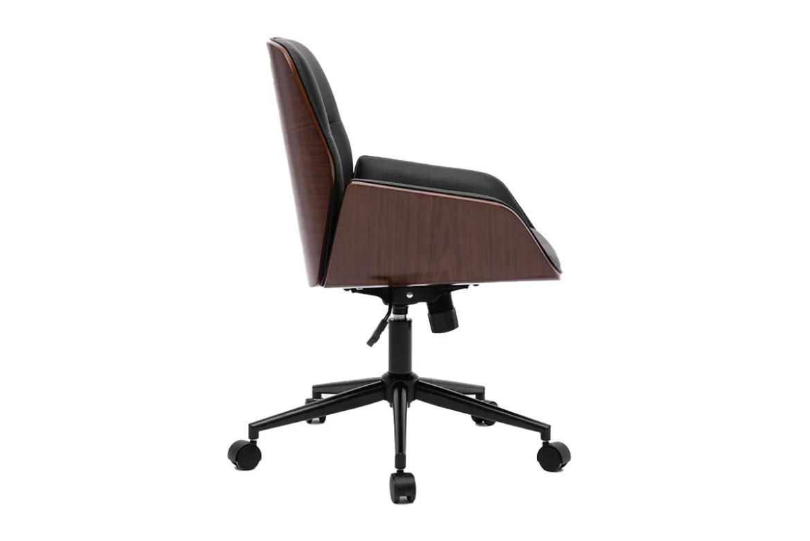 Chaise de bureau à roulettes design noir, bois foncé et métal noir MARLOW