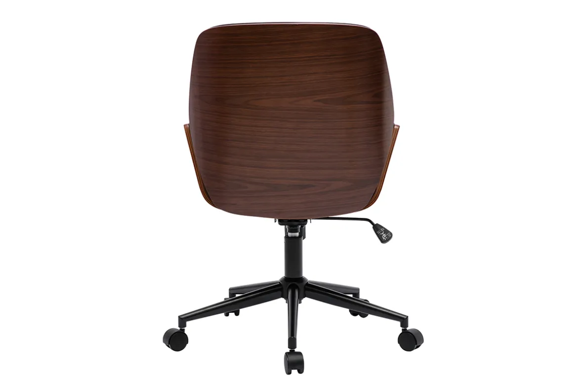 Chaise de bureau à roulettes design noir, bois foncé et métal noir MARLOW