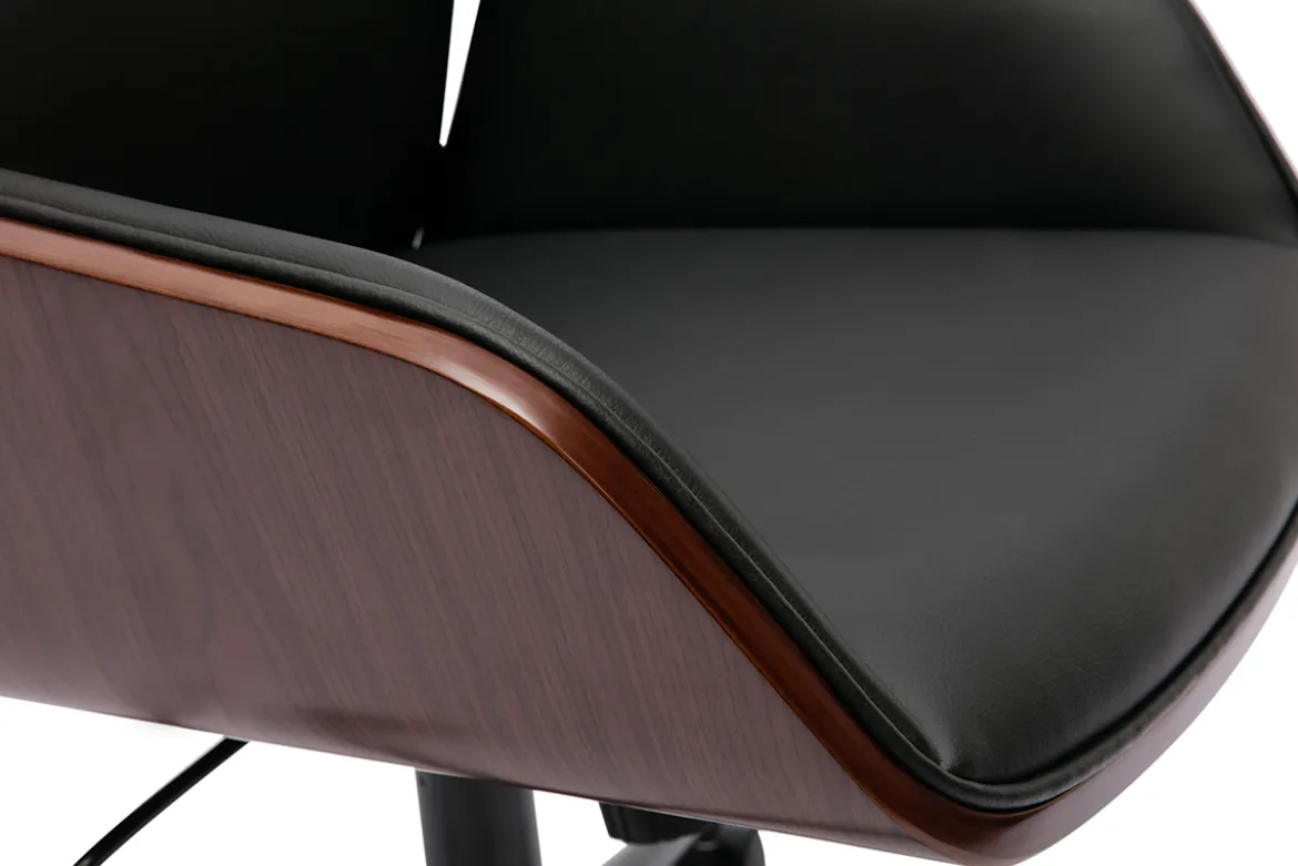 Chaise de bureau à roulettes design noir, bois foncé et métal noir MARLOW