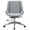 Chaise de bureau à roulettes design en tissu gris clair, bois clair et acier chromé CURVED