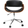 Chaise de bureau à roulettes design noir, bois foncé noyer et acier chromé BENT