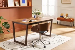 Chaise de bureau à roulettes design noir, bois foncé noyer et acier chromé BENT