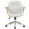 Chaise de bureau à roulettes design blanc, bois clair et acier chromé YORKE