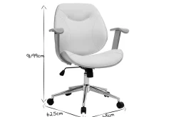 Chaise de bureau à roulettes design blanc, bois clair et acier chromé YORKE