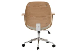 Chaise de bureau à roulettes design blanc, bois clair et acier chromé YORKE