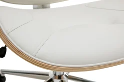 Chaise de bureau à roulettes design blanc, bois clair et acier chromé YORKE